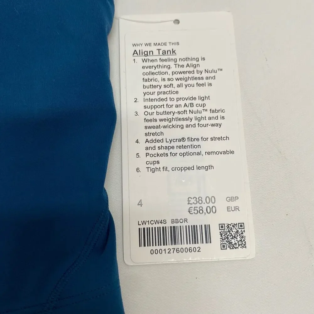 NWT Lululemon Align Tank Blue Borealis sz 4